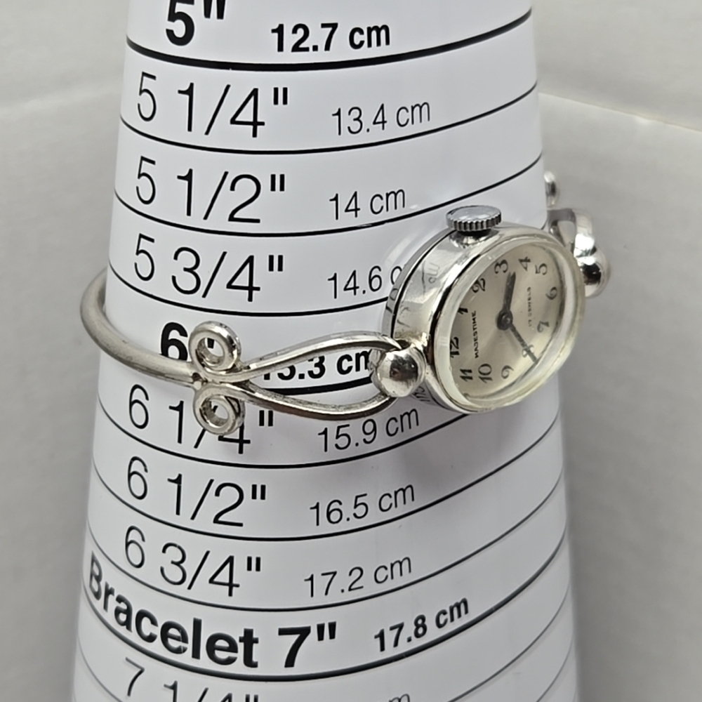 Womens Majestime Manual Wind Silver Cuff Watch Vintage Style Classic Runs - Picture 6 of 10